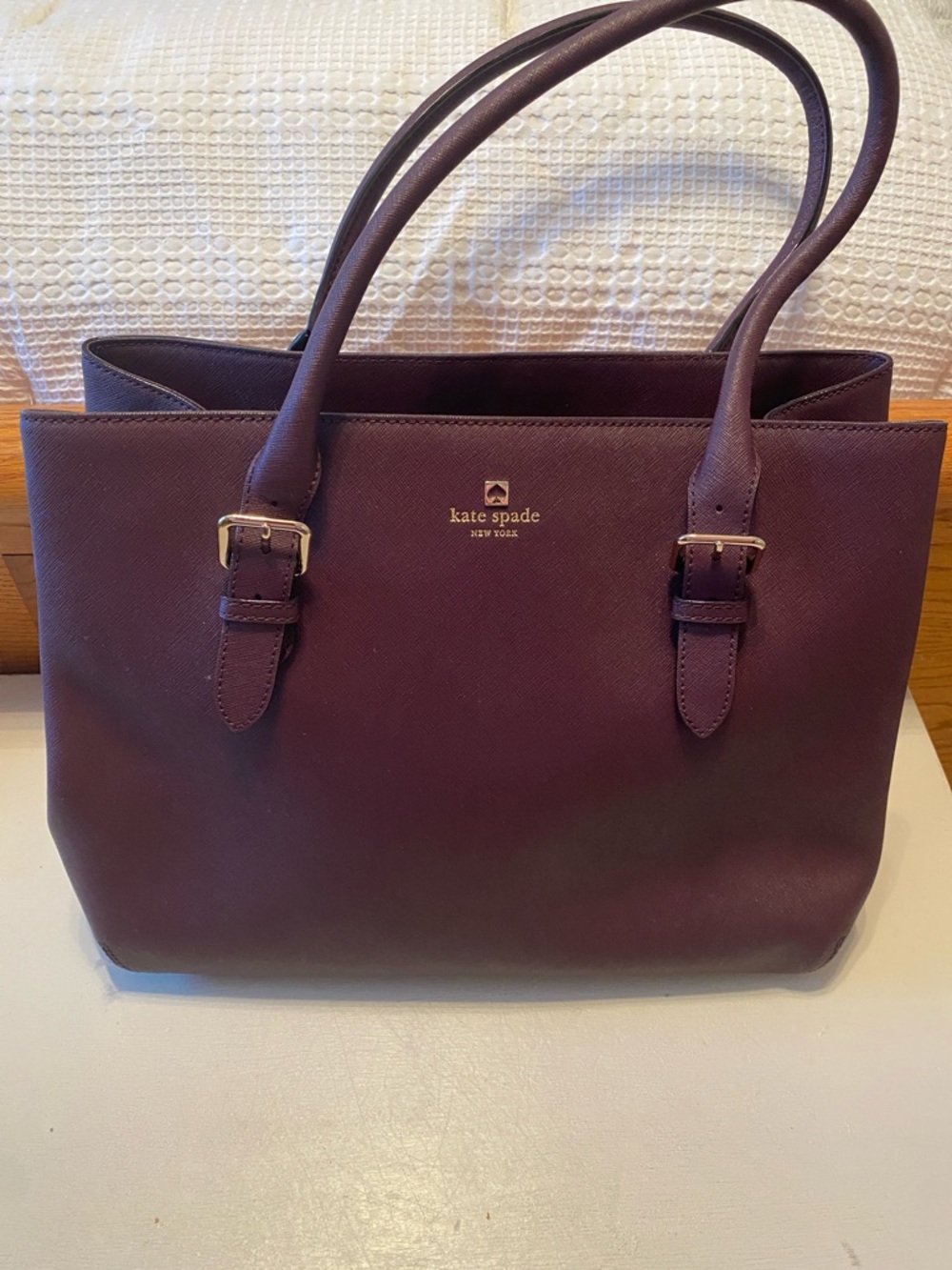 kate spade Plum Leather Tote with Gold Hardware